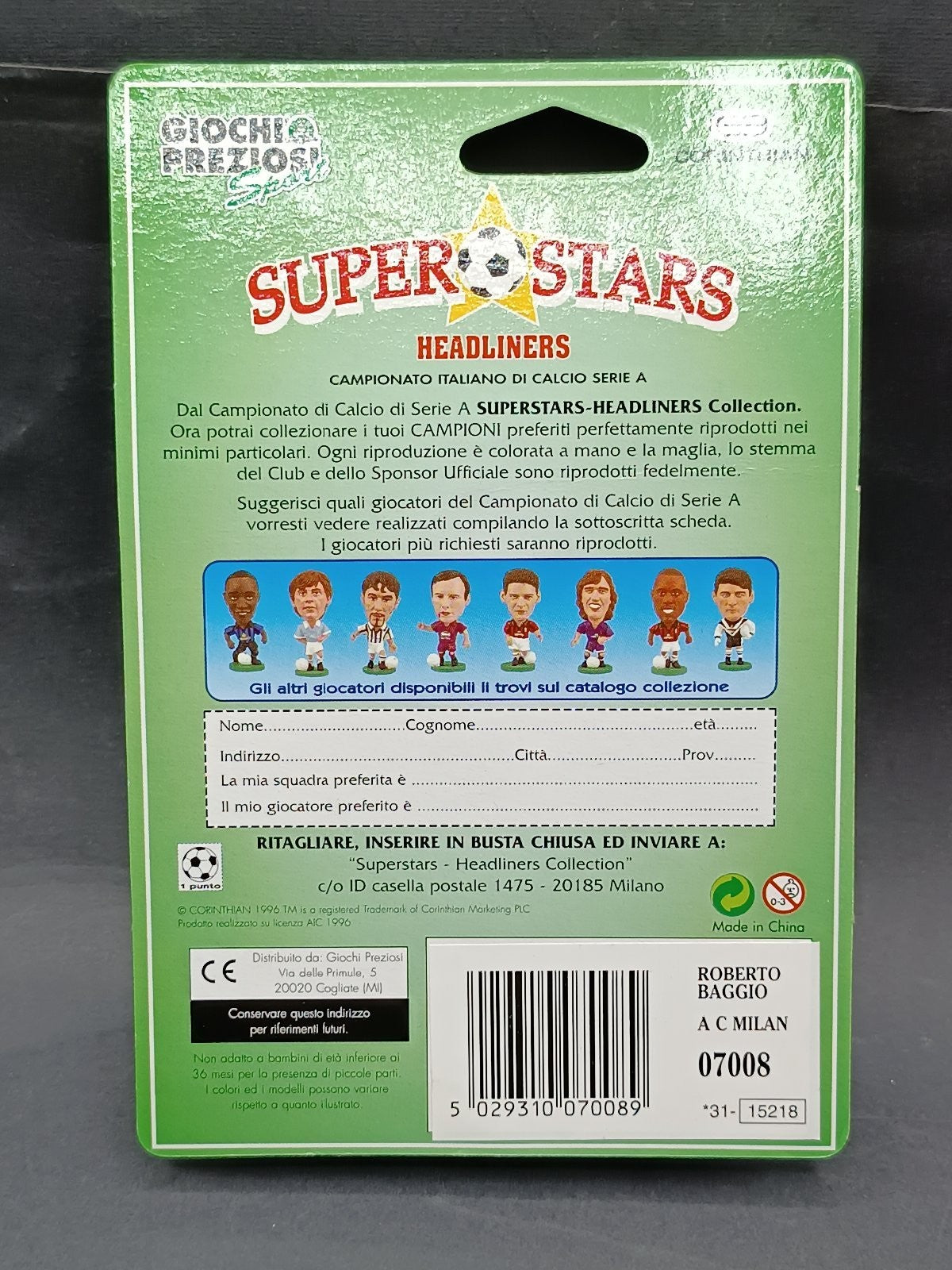 action figure calcio Corinthian Super Stars Headliners Roberto Baggio Milan