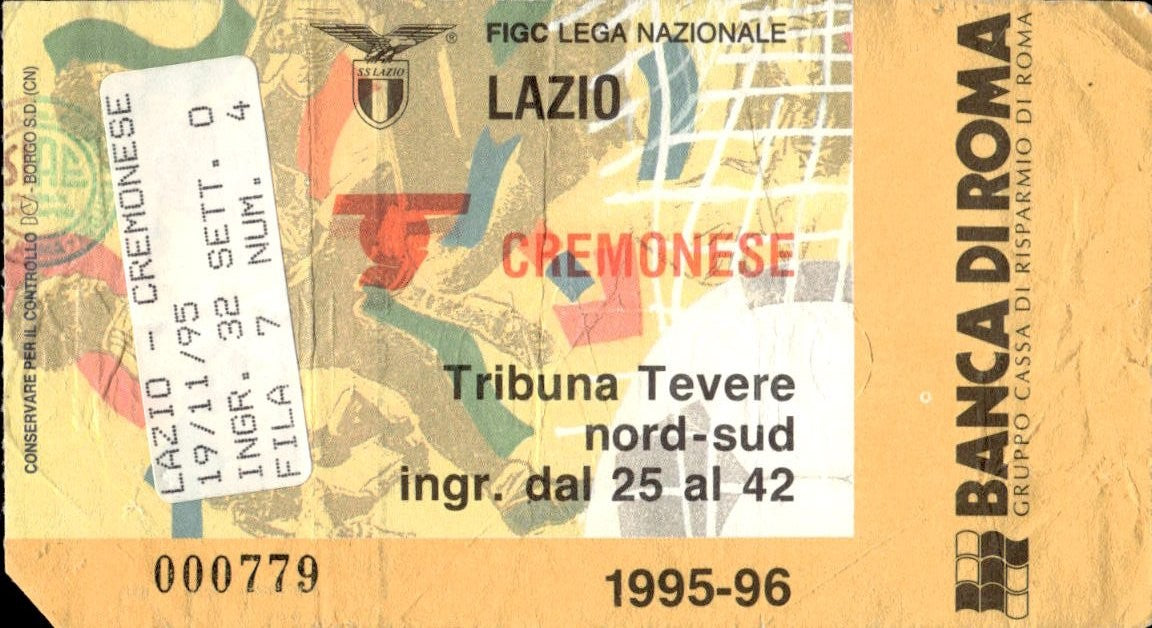 biglietto stadio LAZIO-CREMONESE 1995/96