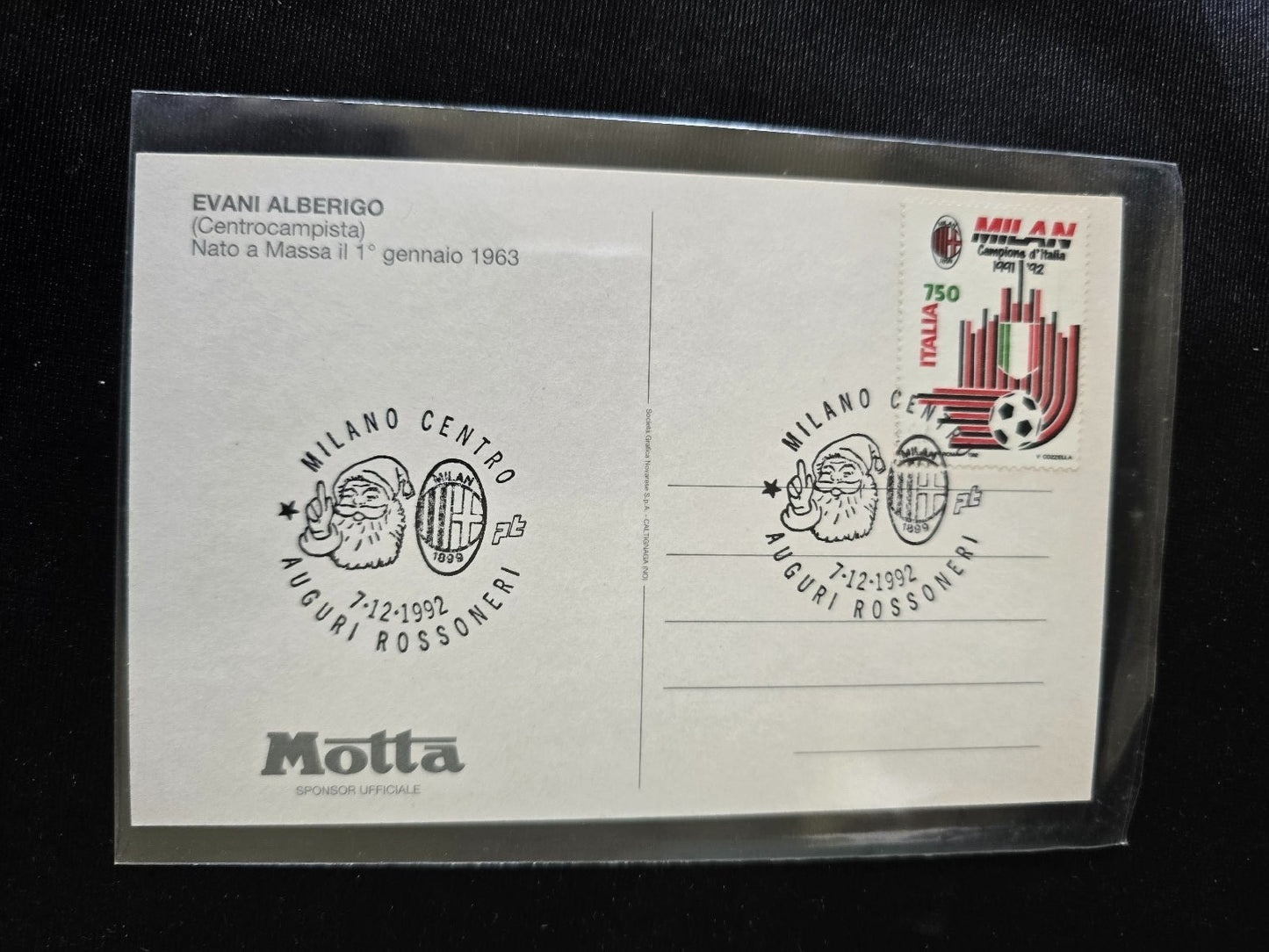A.C. Milan 1899 cartolina con annullo 12� scudetto 1991/92 Alberigo Evani