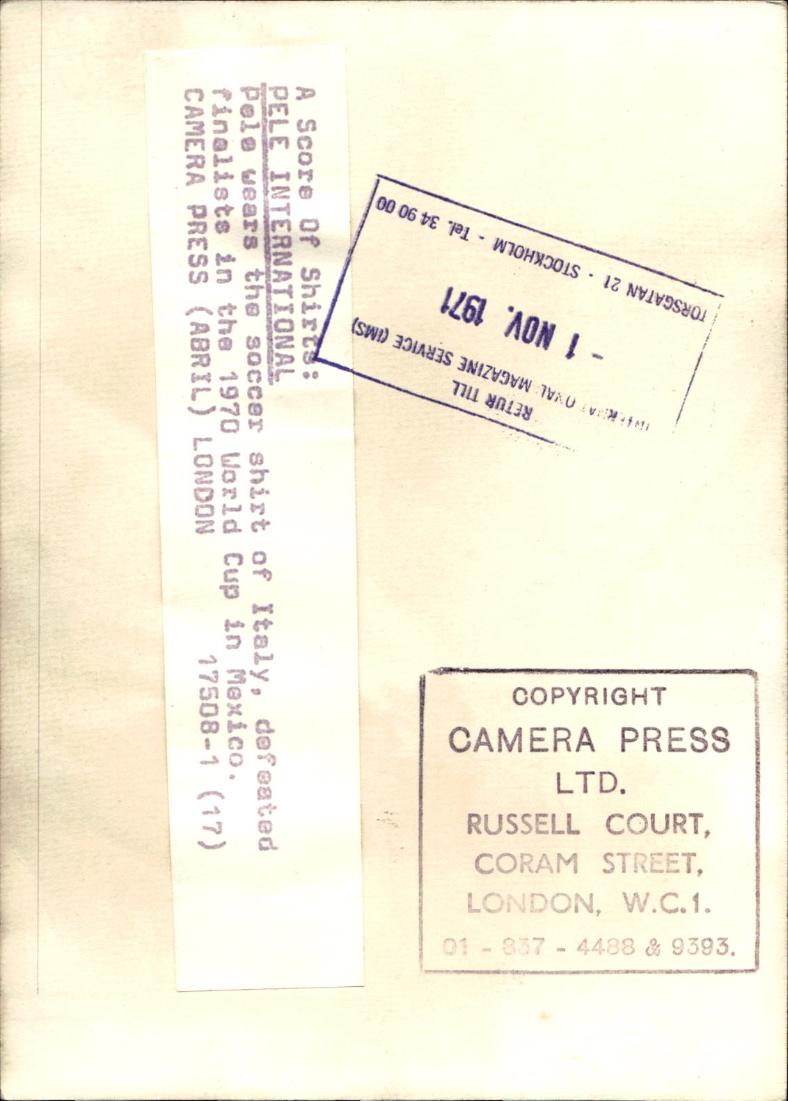 fotografia d'agenzia Pel� d'agenzia 1970 Mexico 70 maglia Italia (17x12 cm)