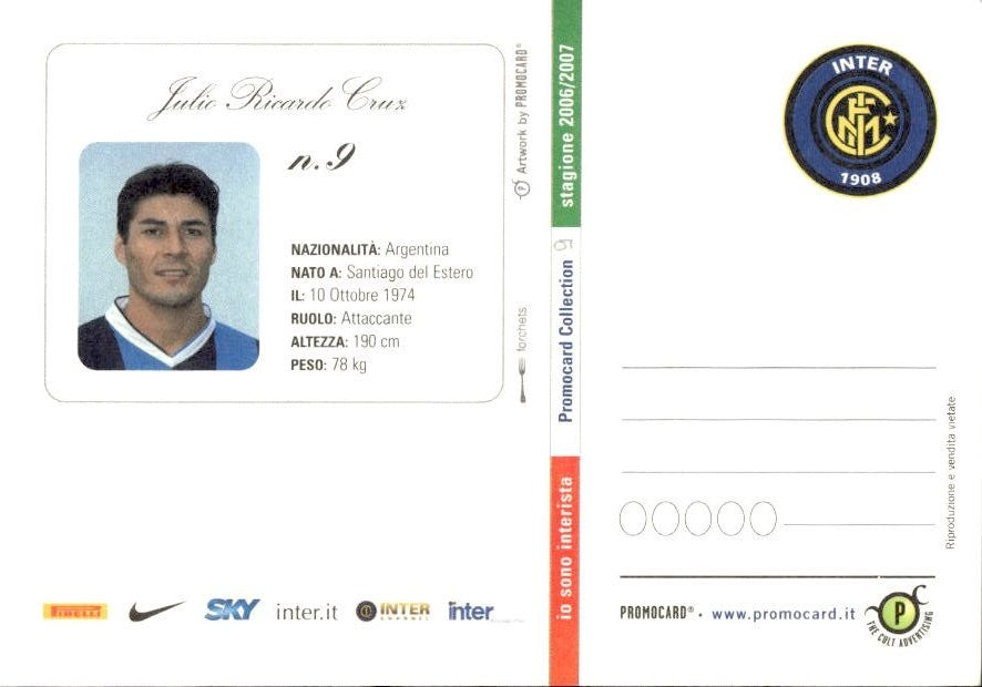 Cartolina calciatore Inter Julio Ricardo Cruz con autografo stampato