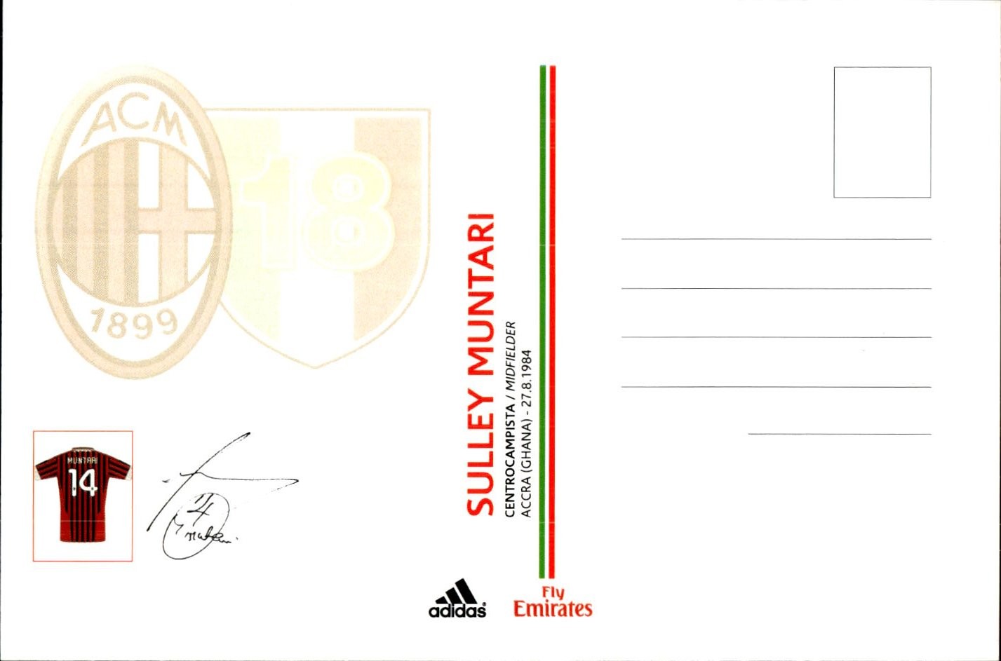 cartolina postcard Calcio Milan 2011/12 - Muntari