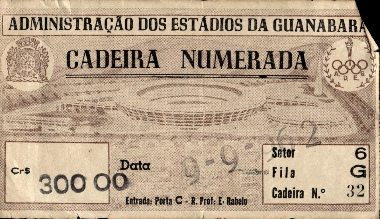biglietto stadio ADMINISTRACAO DOS ESTADIO DA GUANABARA CADEIRA NUMERATA