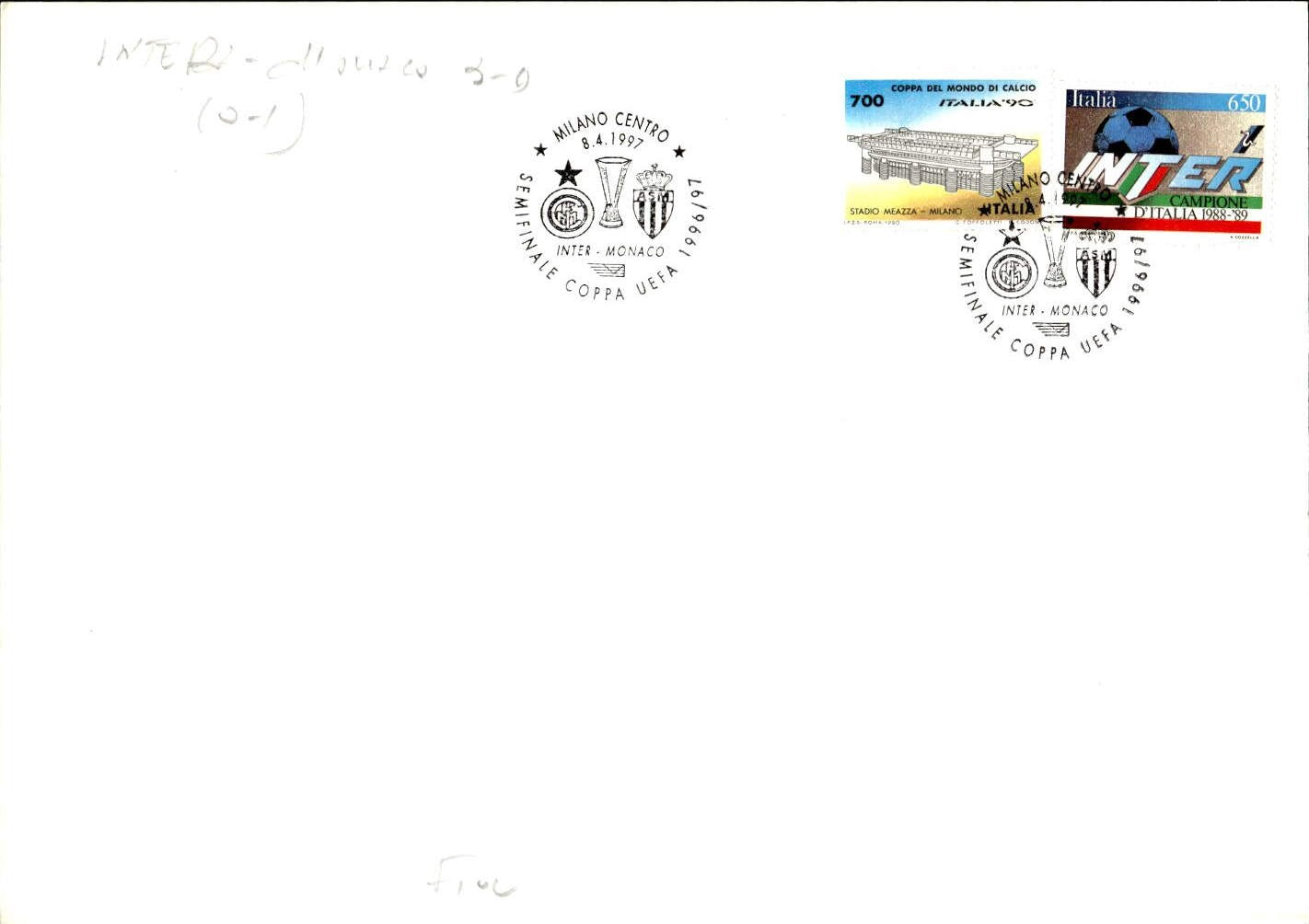 Cartolina Inter Massimo Paganin con autografo stampato Inter-Monaco 1996/97