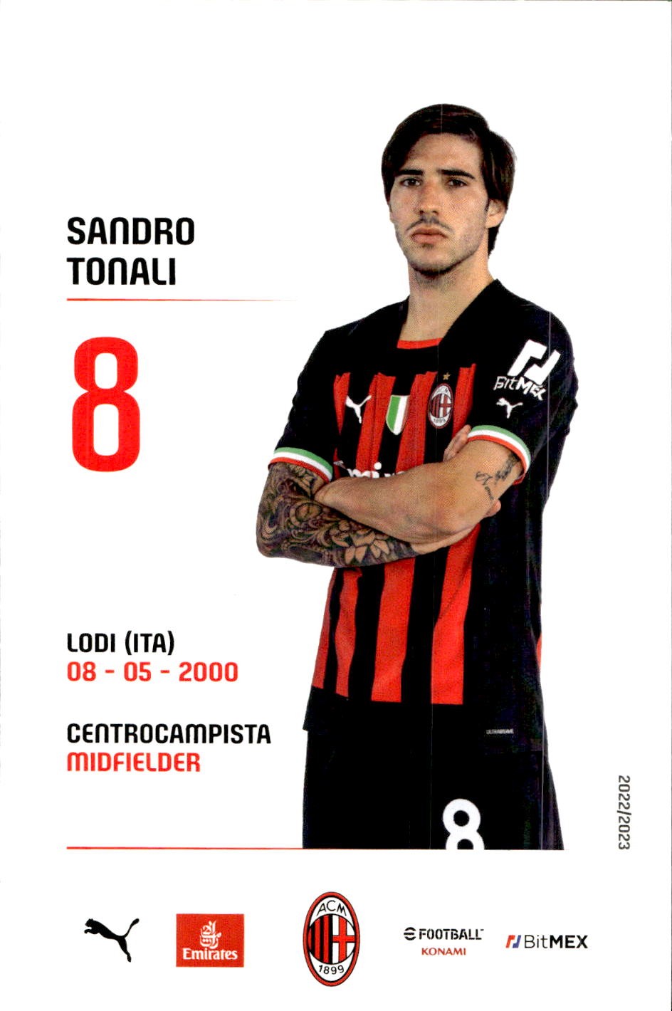 cartolina postcard Calcio Milan 2022/23 - Tonali