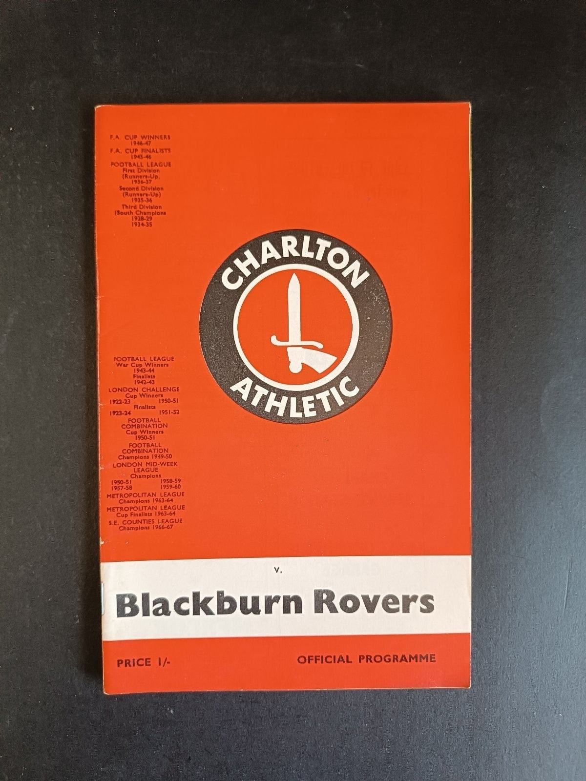 programma calcio Charlton Athletic vs Blackburn Rovers