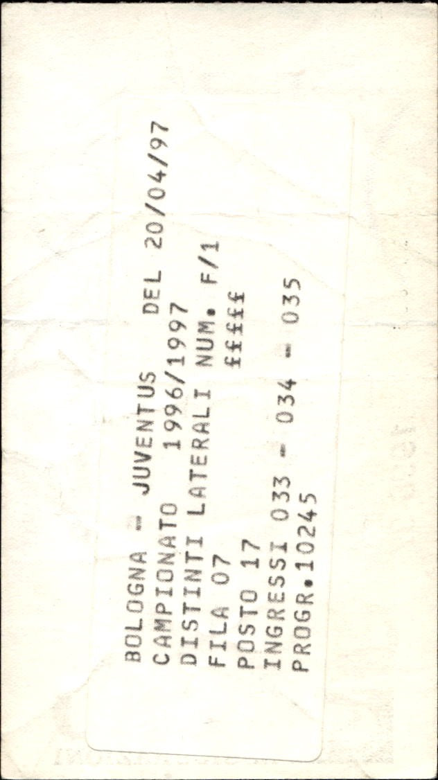 biglietto stadio BOLOGNA F.C - JUVENTUS 1996/97