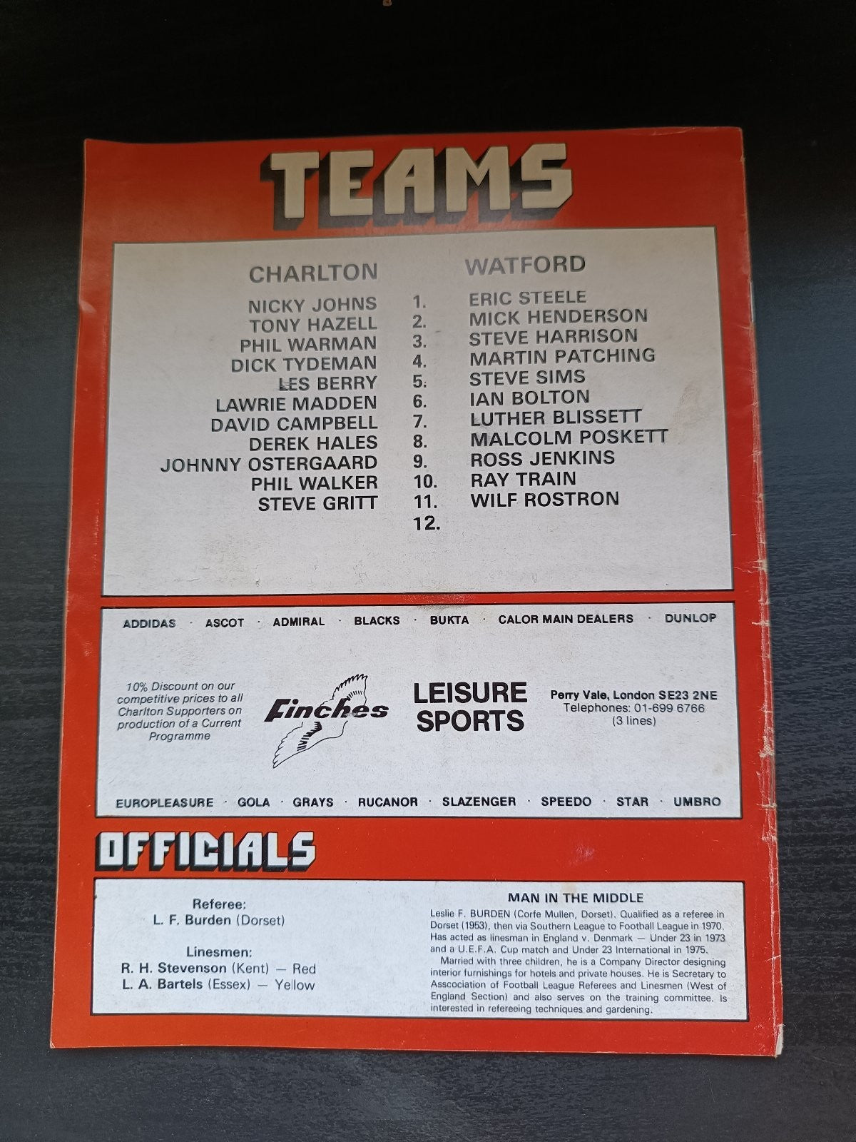 programma calcio Charlton Athletic V Watford 26th 1980
