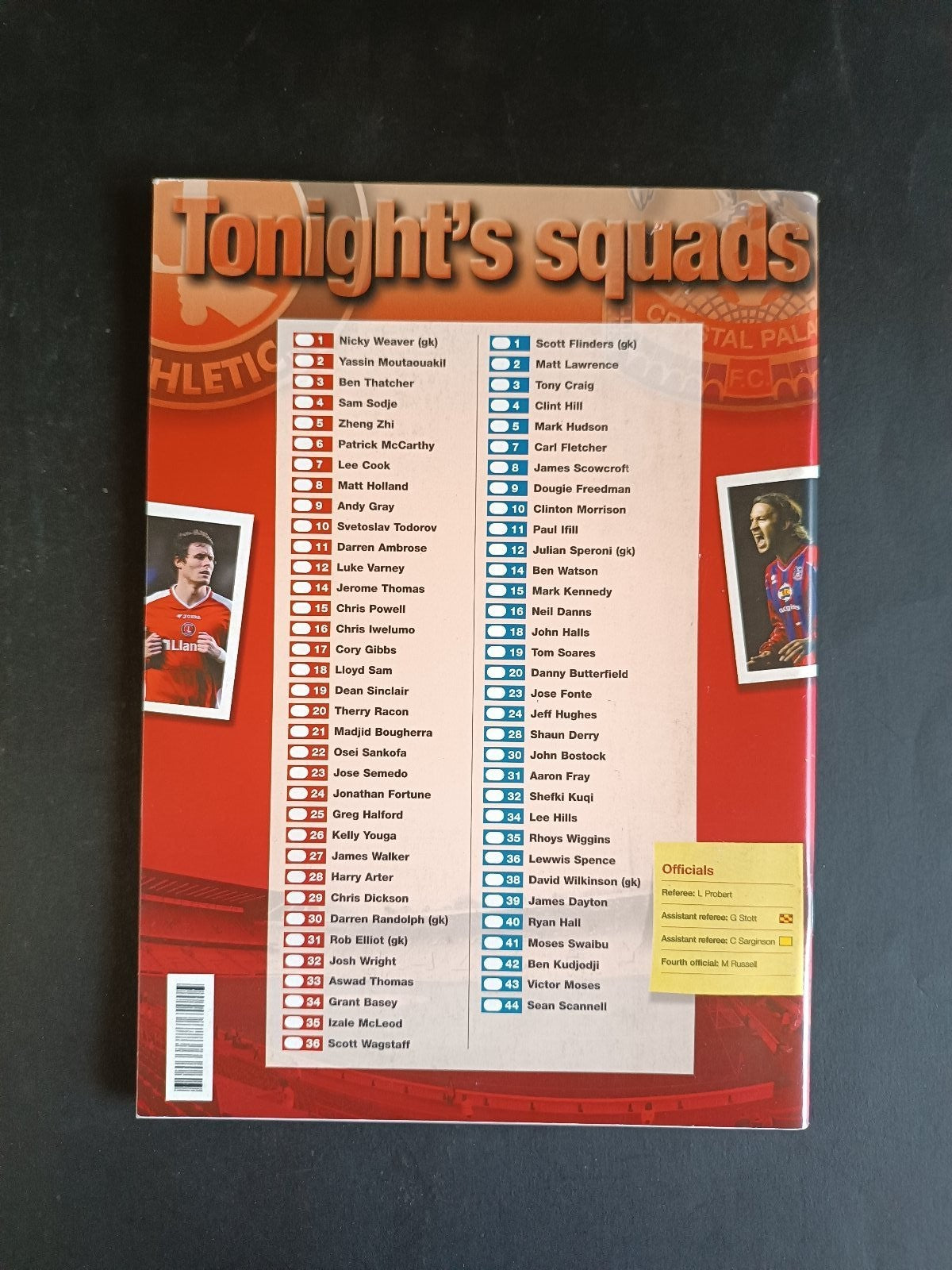 programma calcio Charlton Athletic vs Crystal Palace 2008