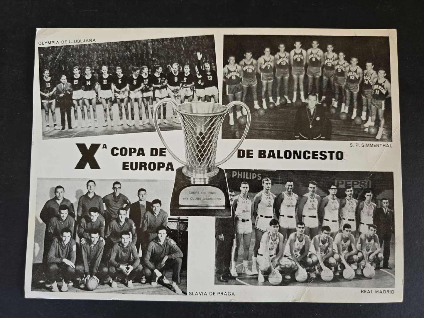 SIMMENTHAL Olimpia Milano Basket cartolina viaggiata autografata Coppa Campioni