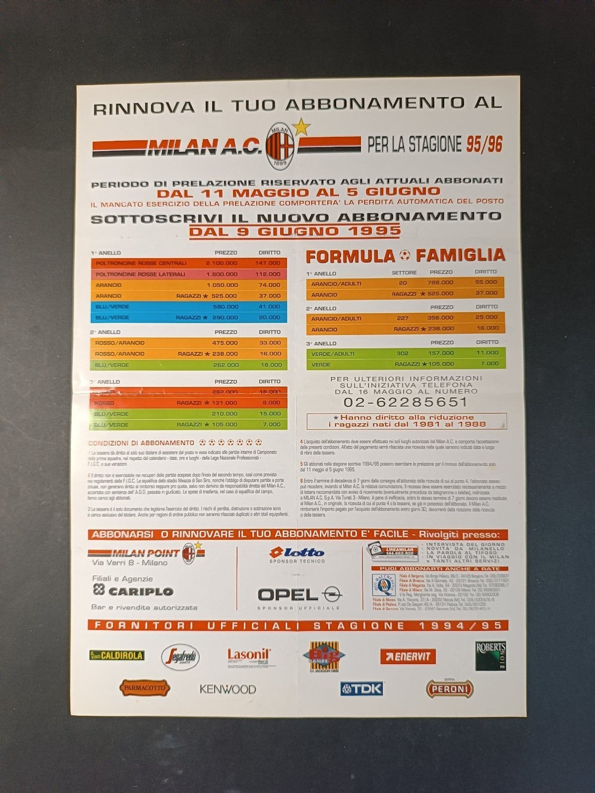 Volantino MILAN AC Campagna Abbonamenti 95/96
