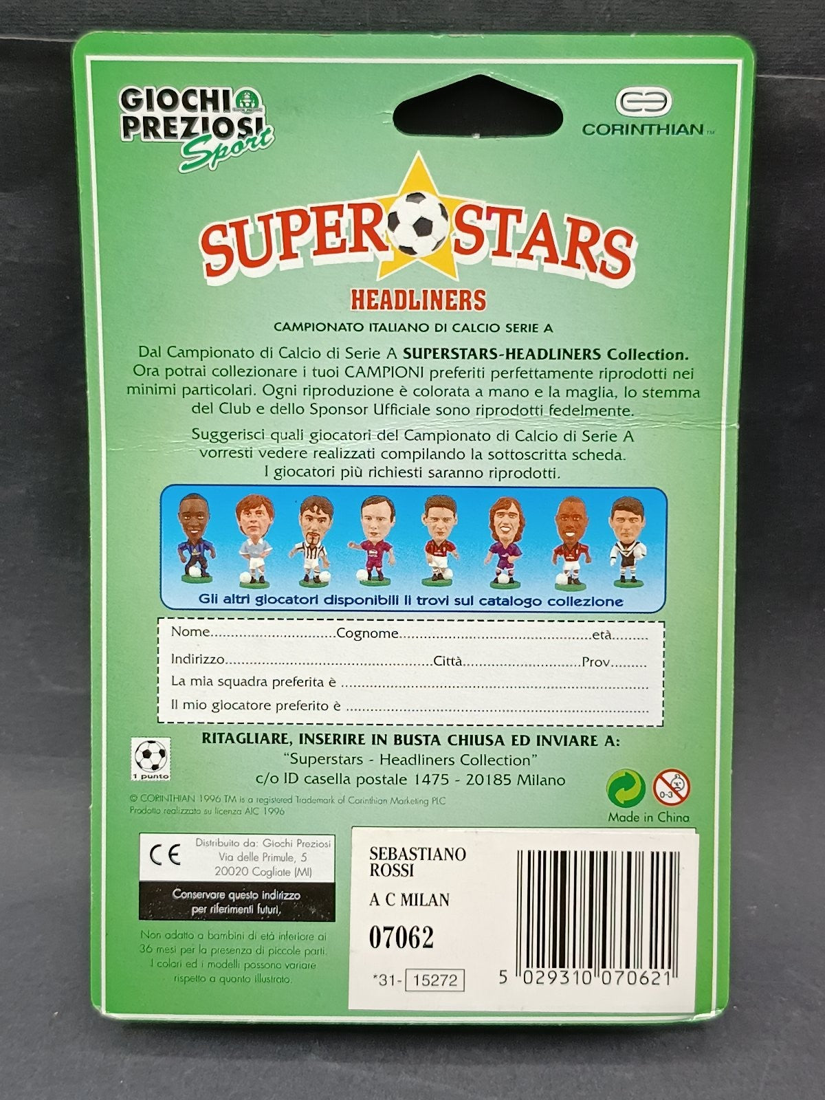 action figure calcio Corinthian Super Stars Headliners Sebastiano Rossi Milan