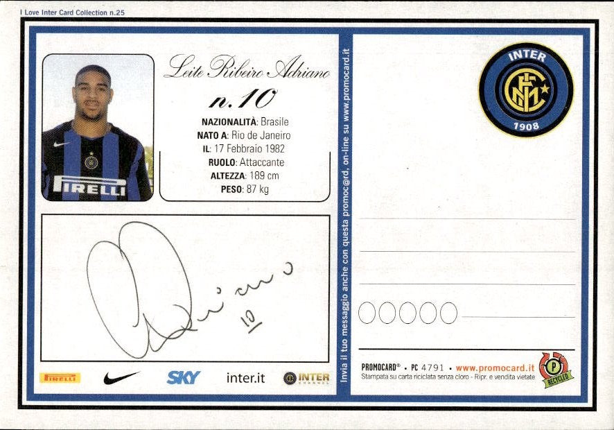 Cartolina calcio calciatore Inter Marco Materazzi con autografo stampato