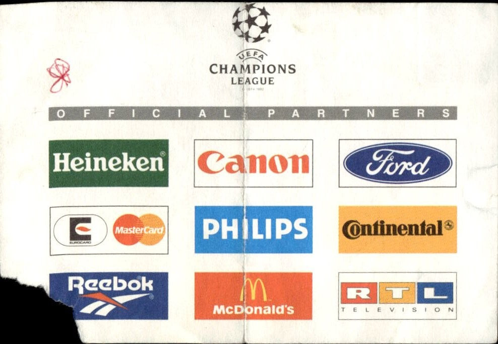 biglietto stadio BORUSSIA DORTMUND - GLASGOW RANGERS 1995/96