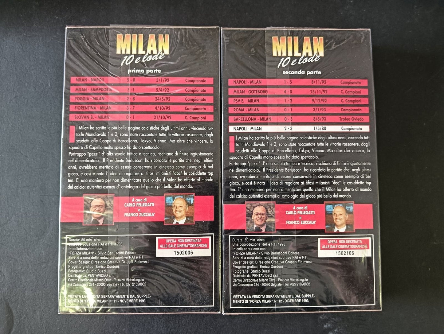 VHS MILAN 10 E LODE Prima Parte e Seconda Parte Pellegatti/Zuccal�