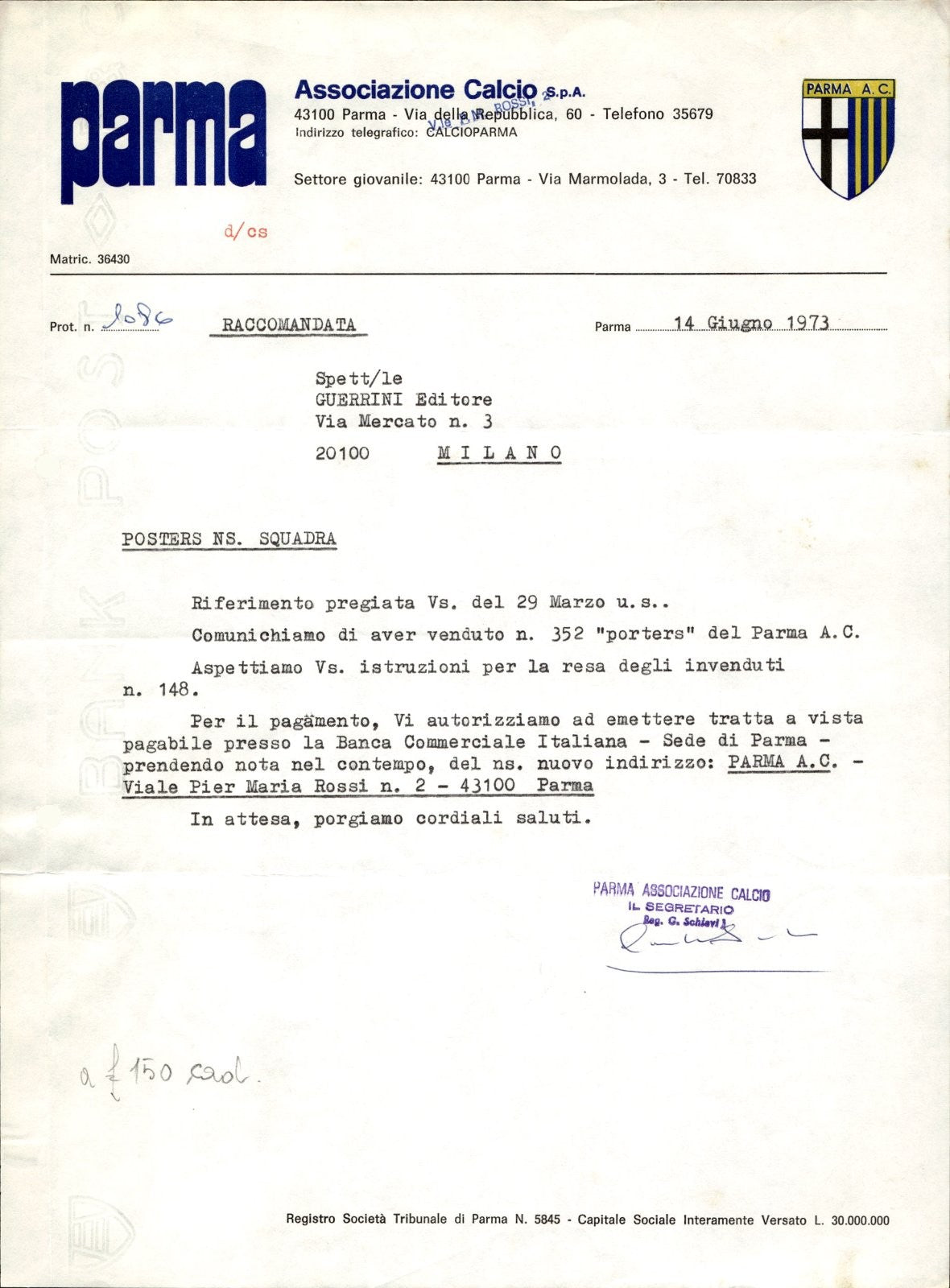 carta intestata societ� sportiva Parma AC 1973 03