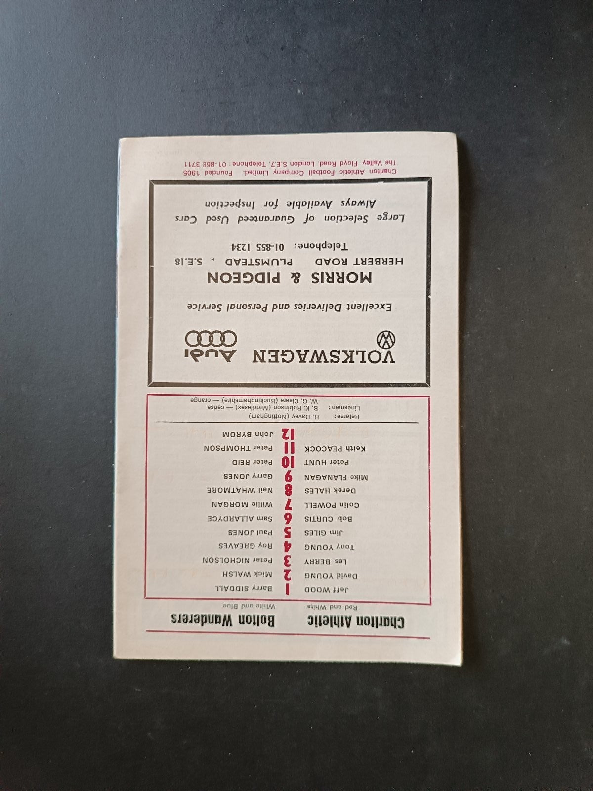 programma calcio Charlton Athletic vs Bolton 1976