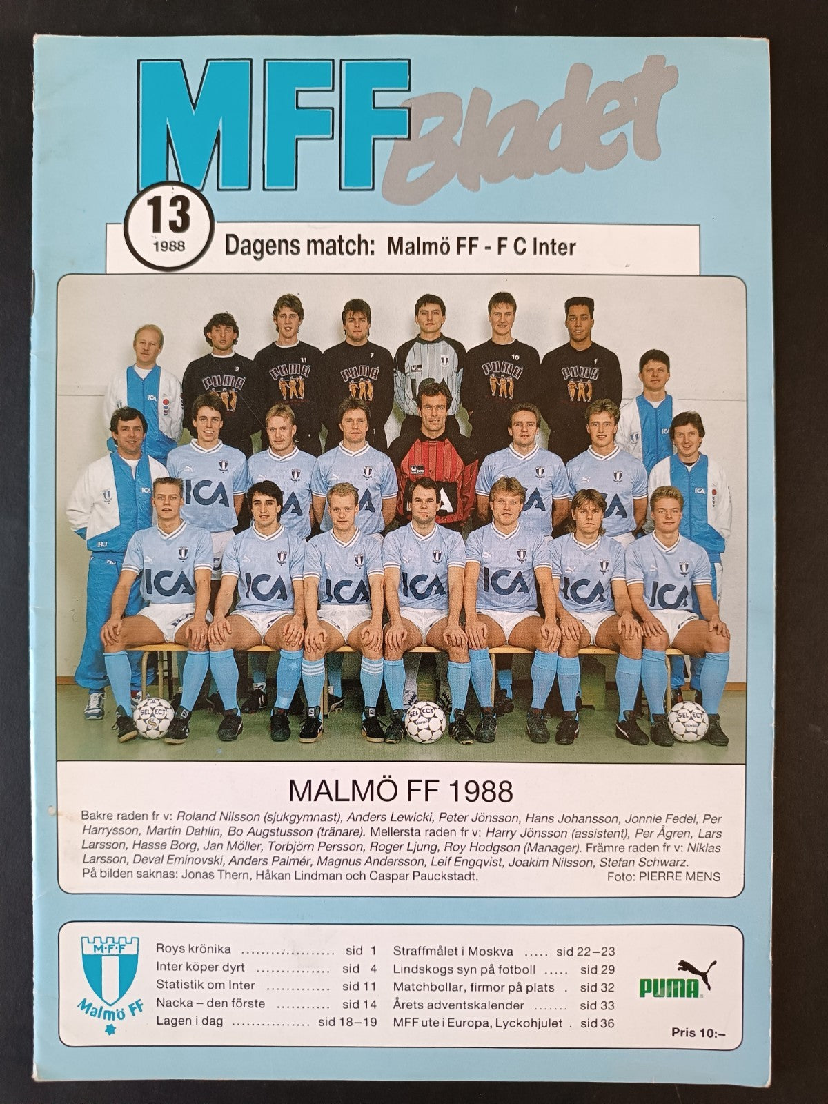 Programma Bladet Malmo Inter 1988