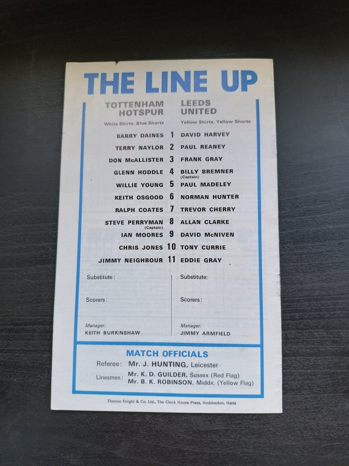programma calcio Tottenham Hotspur V Leeds United 11th 1976
