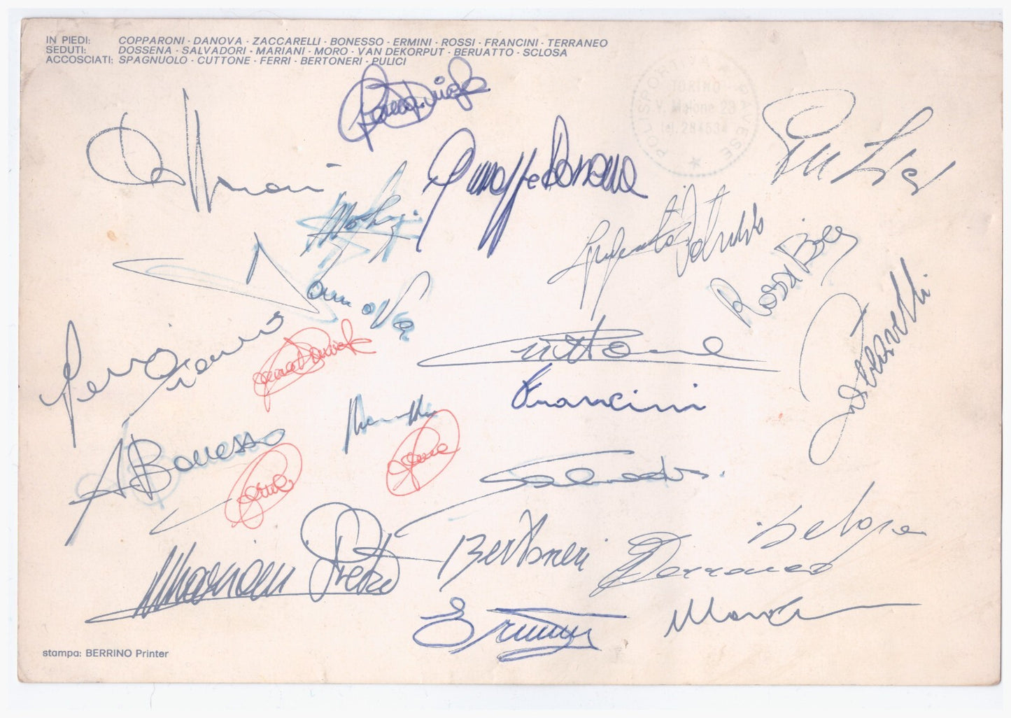 Foto ufficiale Torino calcio Barbero 1981-82 autografi originali della squadra