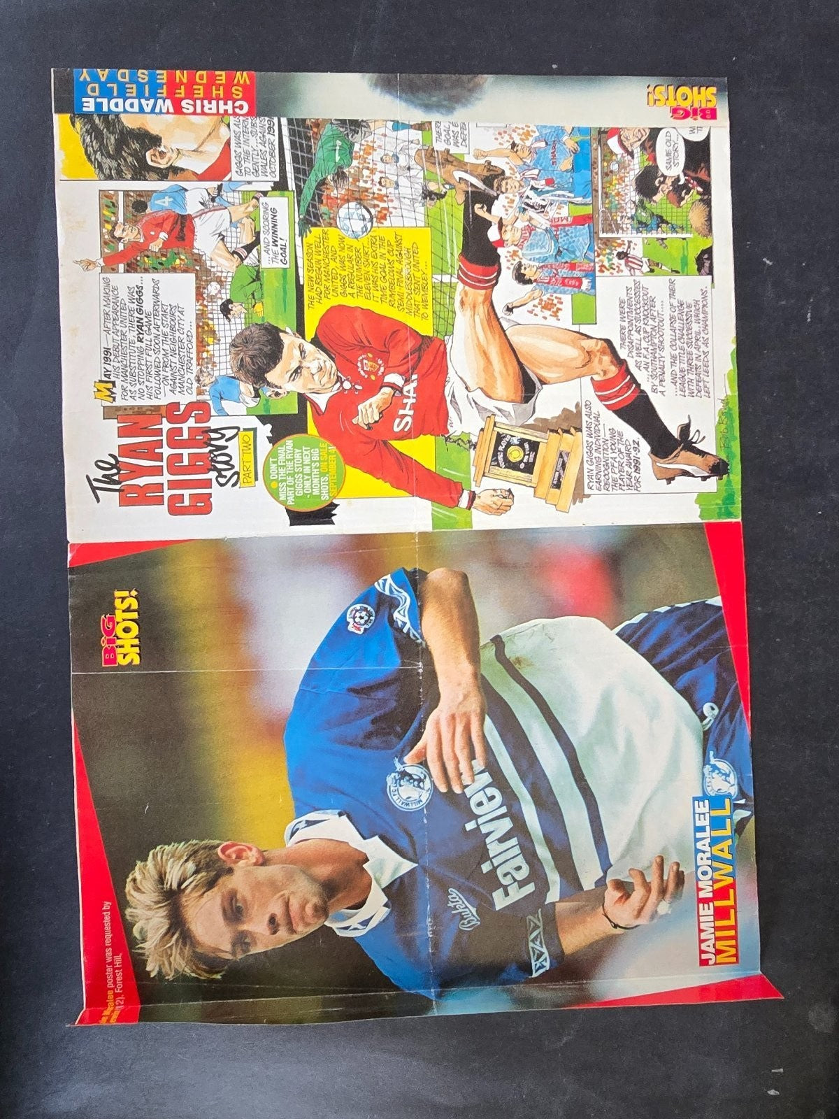 Autografo autograph originale poster doppia pagina Sheffield Wed Chris Waddle