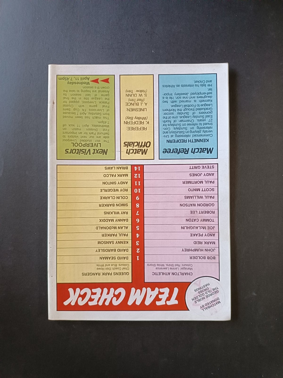 programma calcio Charlton Athletic vs Queens Park R 1990