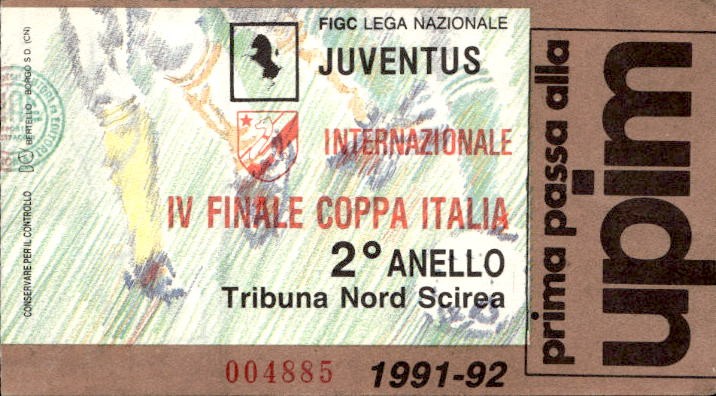 Biglietto stadio Juventus-Internazionale IV Finale coppa Italia 1991-92