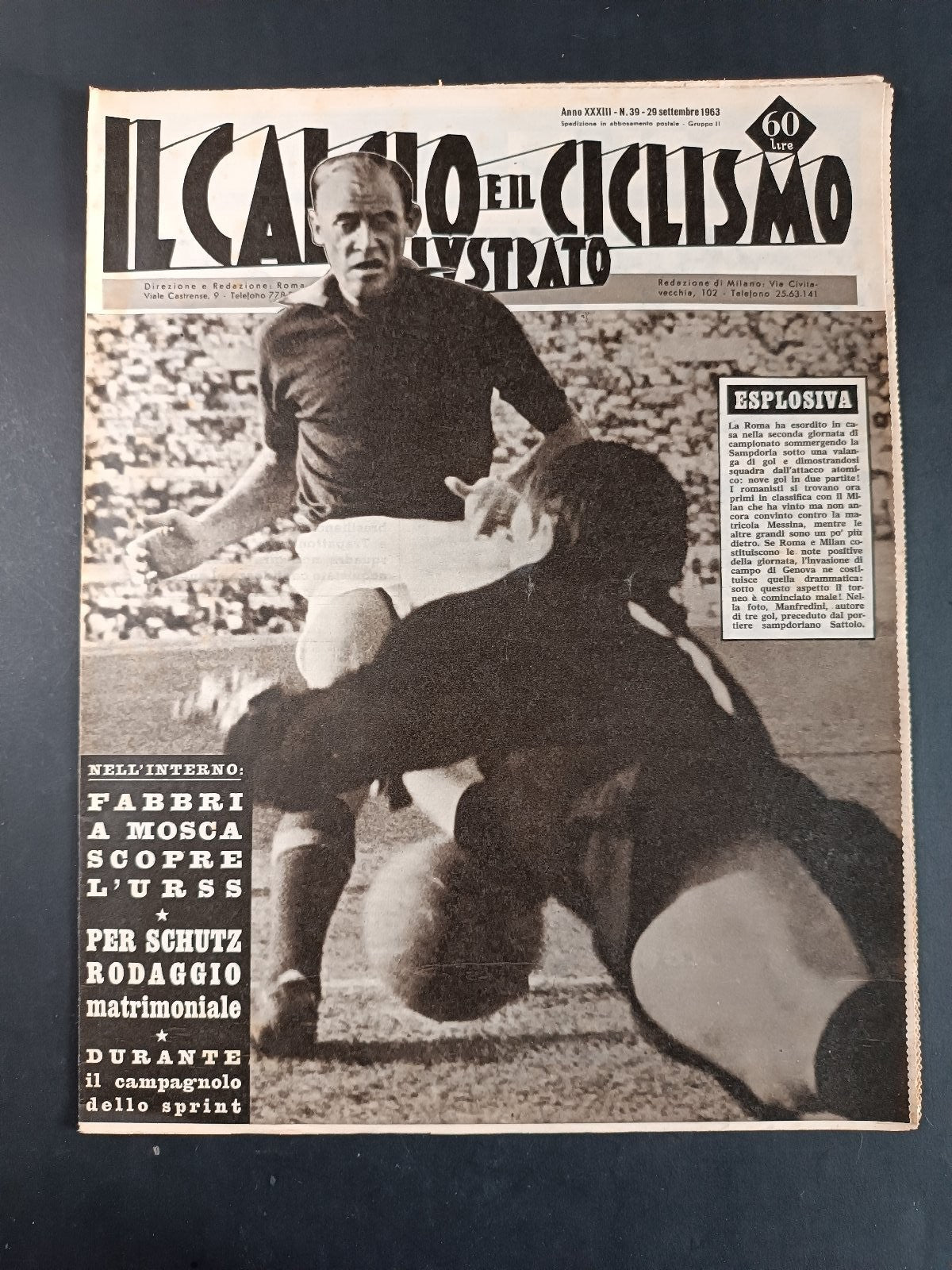 Rivista IL CALCIO e il CICLISMO ILLUSTRATO n 39 anno 1963 Roma/Sampdoria