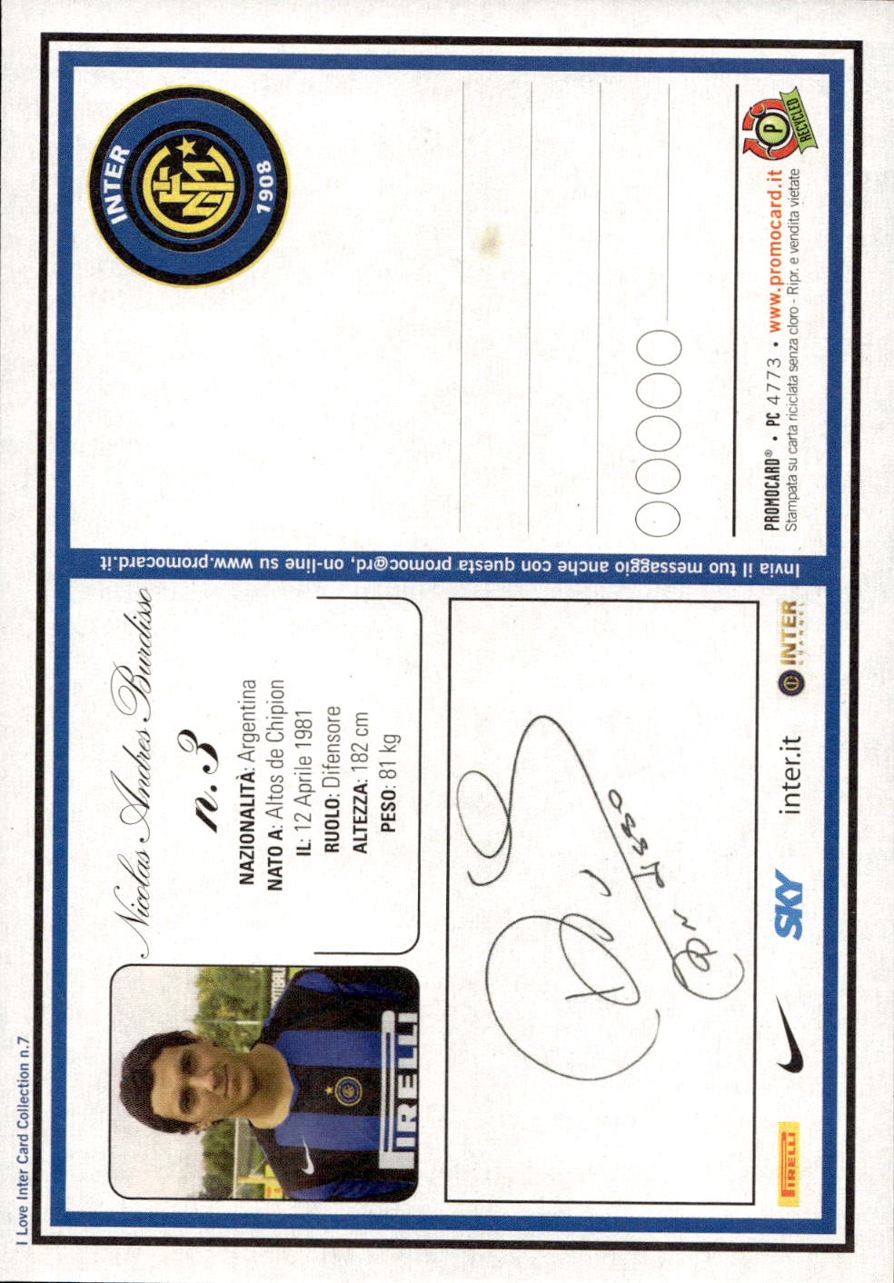 cartolina calciatori Inter Burdisso Da qui non...