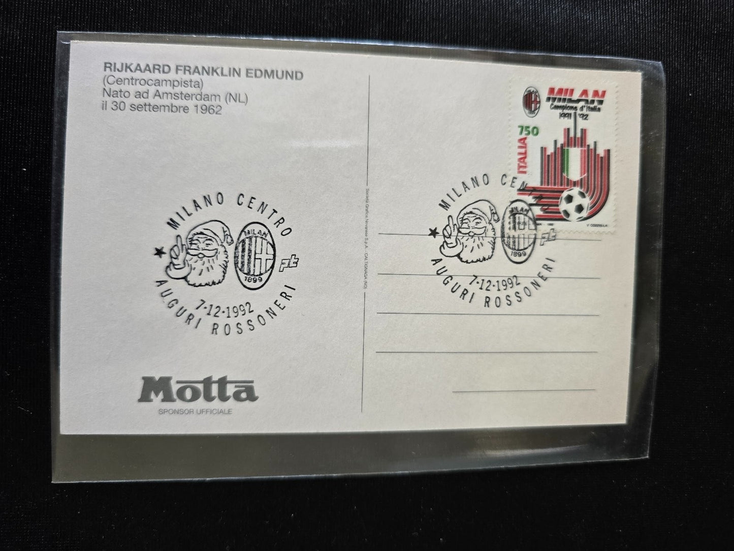 A.C. Milan 1899 cartolina con annullo 12� scudetto 1991/92 Frank Rijkaard