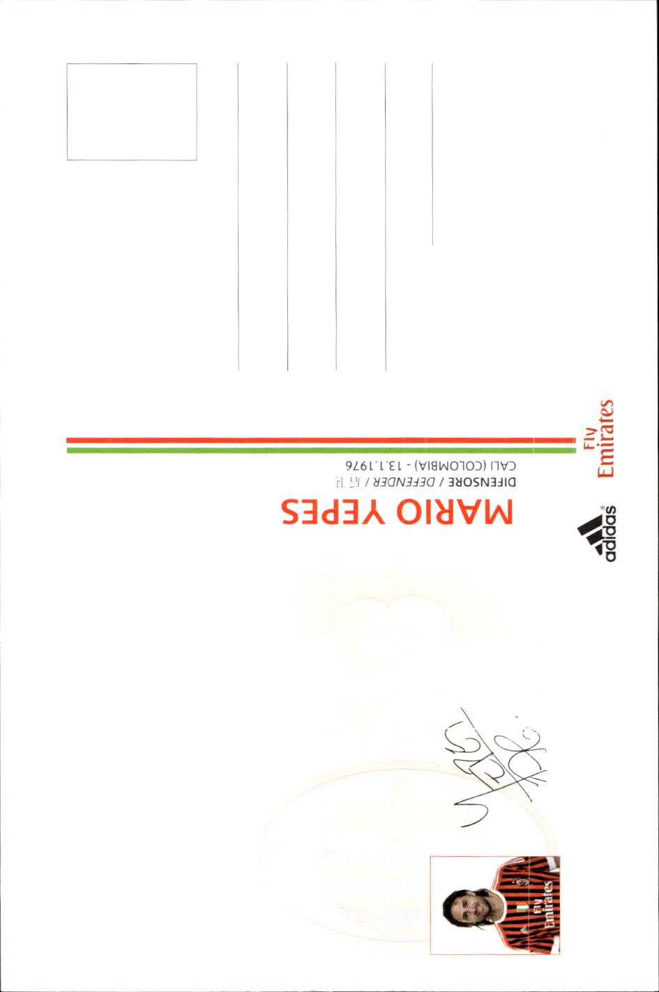 cartolina postcard Calcio Milan 2011-12 - Yepes
