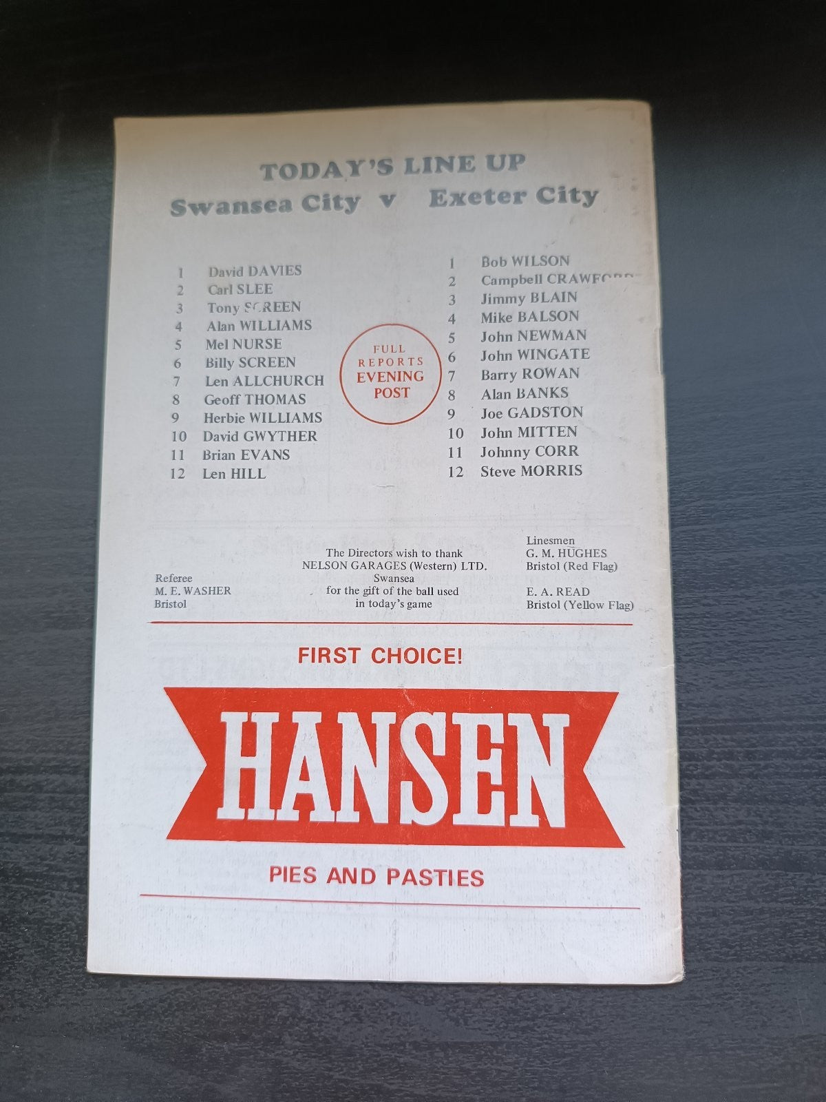 programma calcio Swansea City V Exeter City 21st 1970