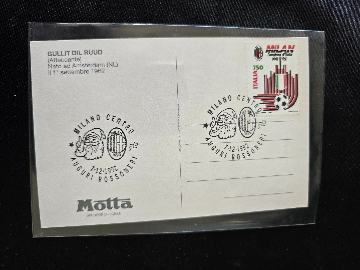 A.C. Milan 1899 cartolina con annullo 12� scudetto 1991/92 Ruud Gullit