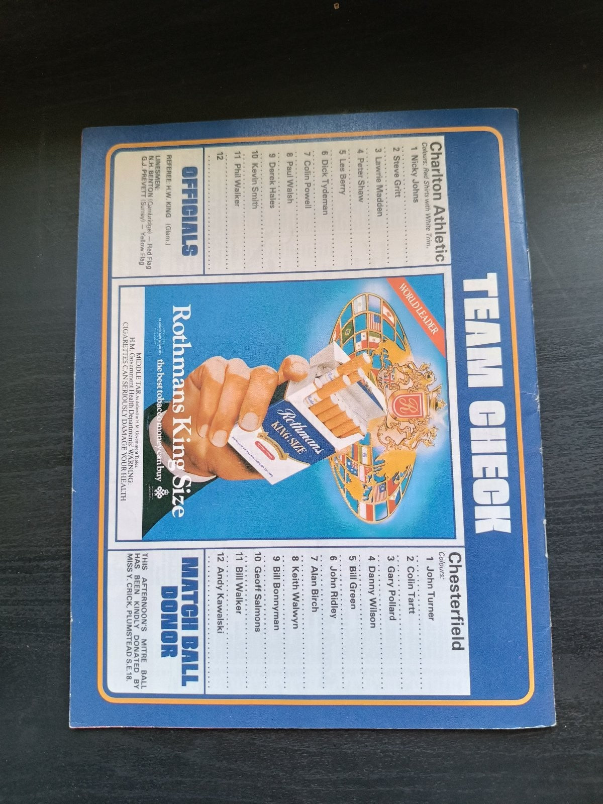programma calcio Charlton Athletic V Chesterfield 29th 1980