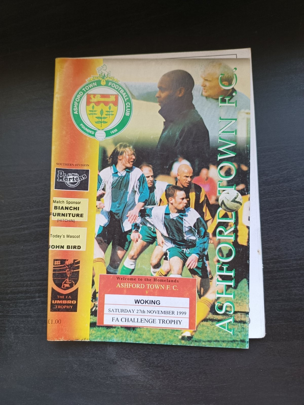 programma calcio Ashford Town V Woking 27th 1999