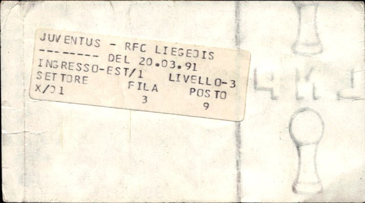 Biglietto stadio Juventus-RFC Liegeois Coppa delle coppe 1990-91
