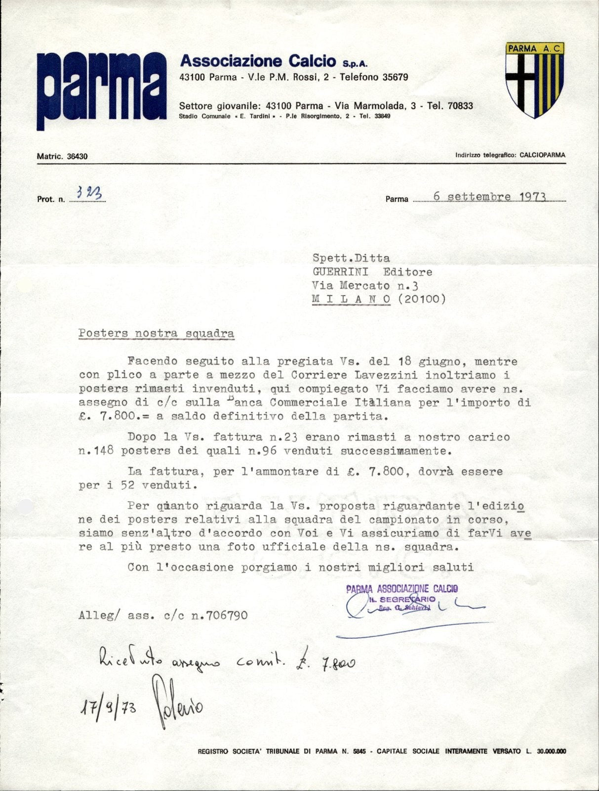 carta intestata societ� sportiva Parma AC 1973 02