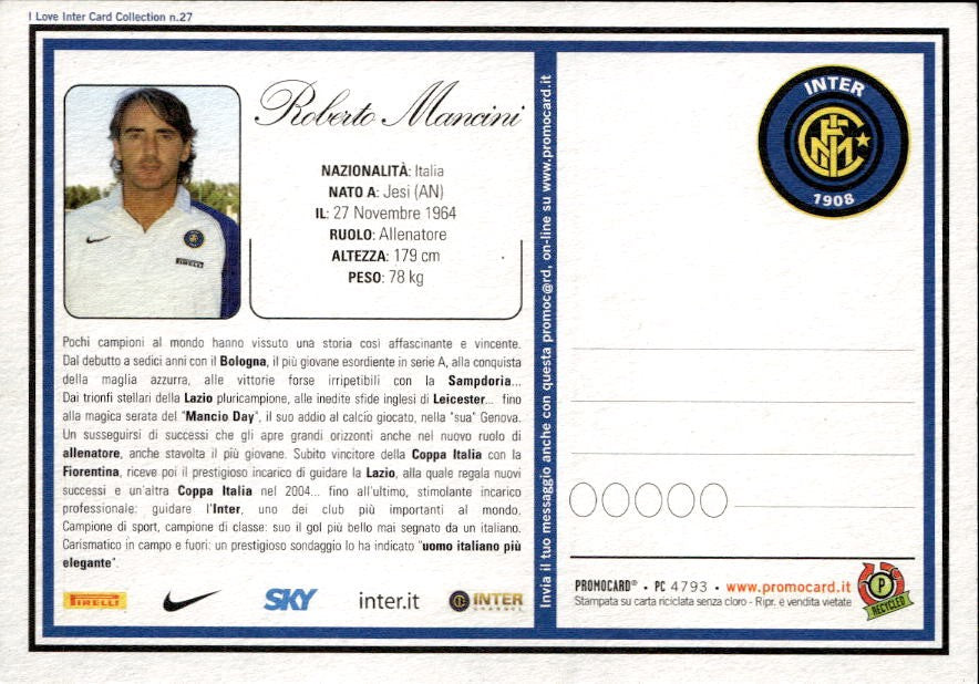 Cartolina calcio calciatore Inter Iv�n Ramiro C�rdoba con autografo stampato