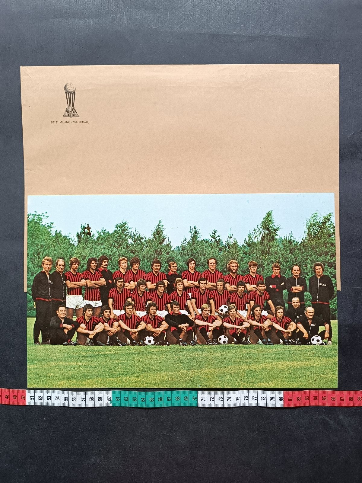 Foto formazione Milan anni 70 con busta originale