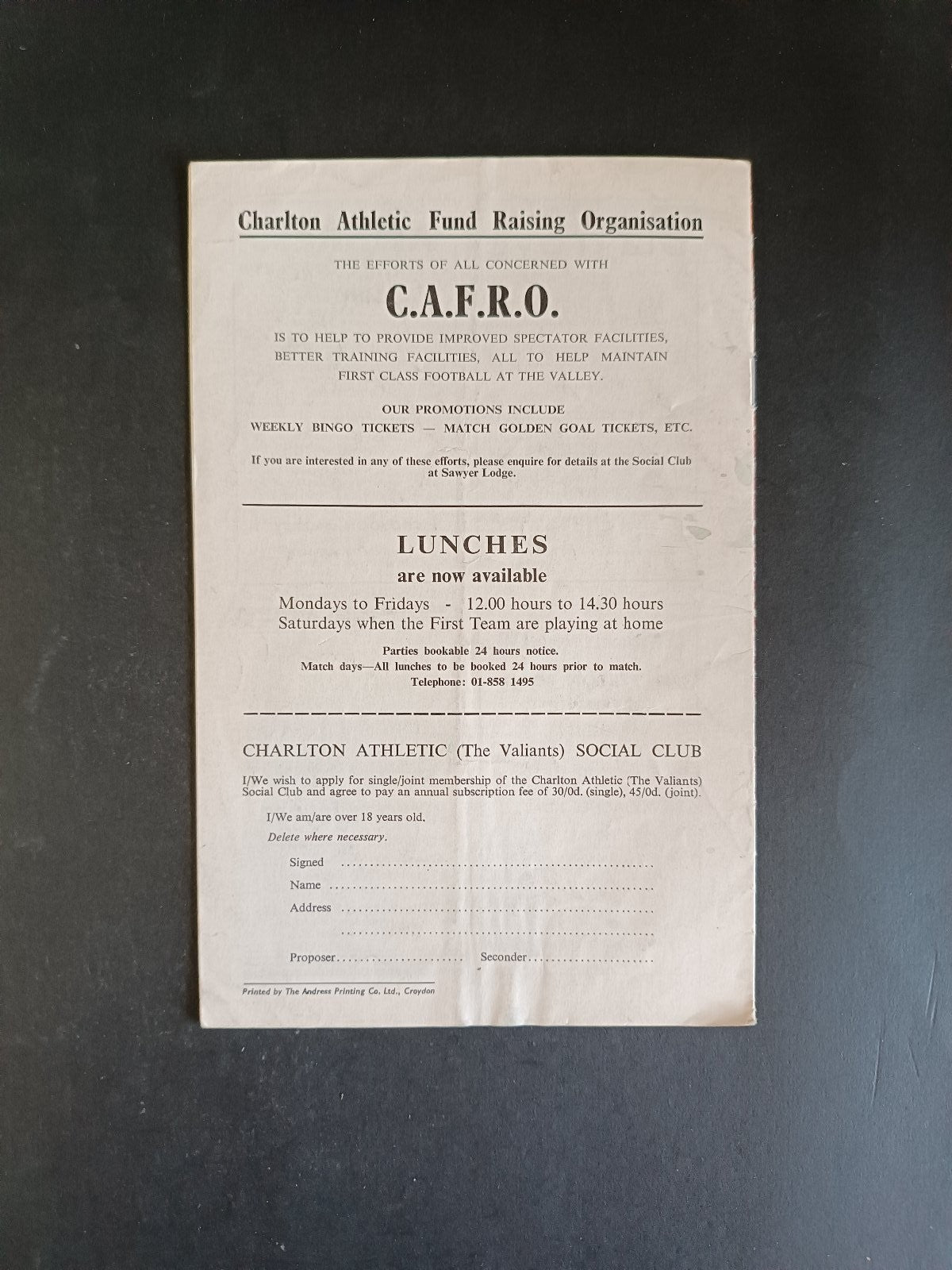 programma calcio Charlton Athletic vs Aston Villa 1970