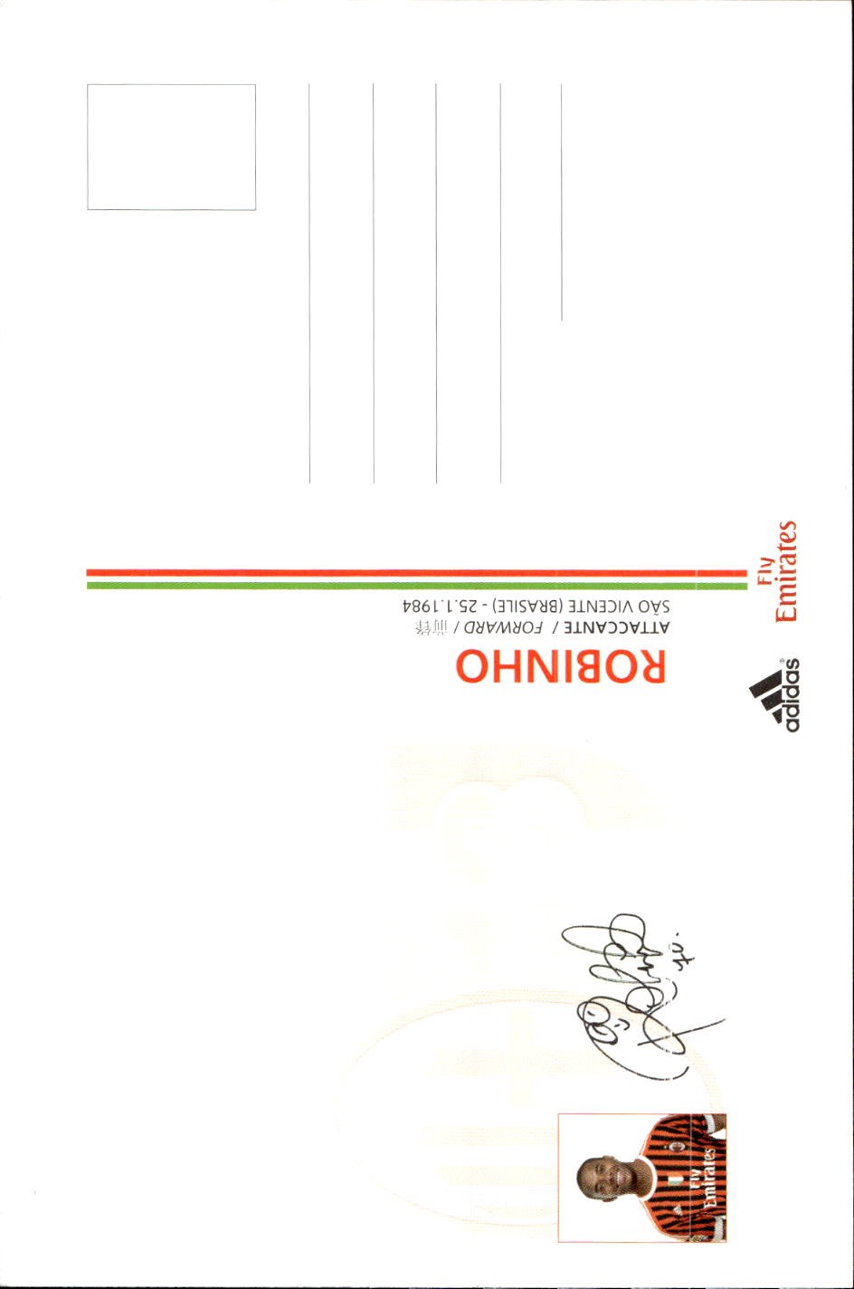 cartolina postcard Calcio Milan 2011-12 - Robinho