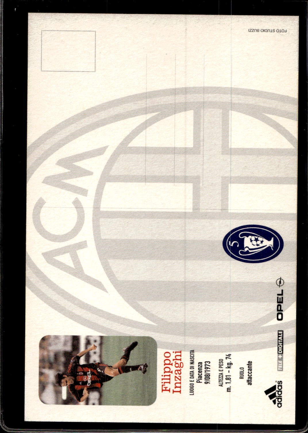 cartolina postcard Calcio Milan con Autografo 2001/02 - Filippo Inzaghi (3