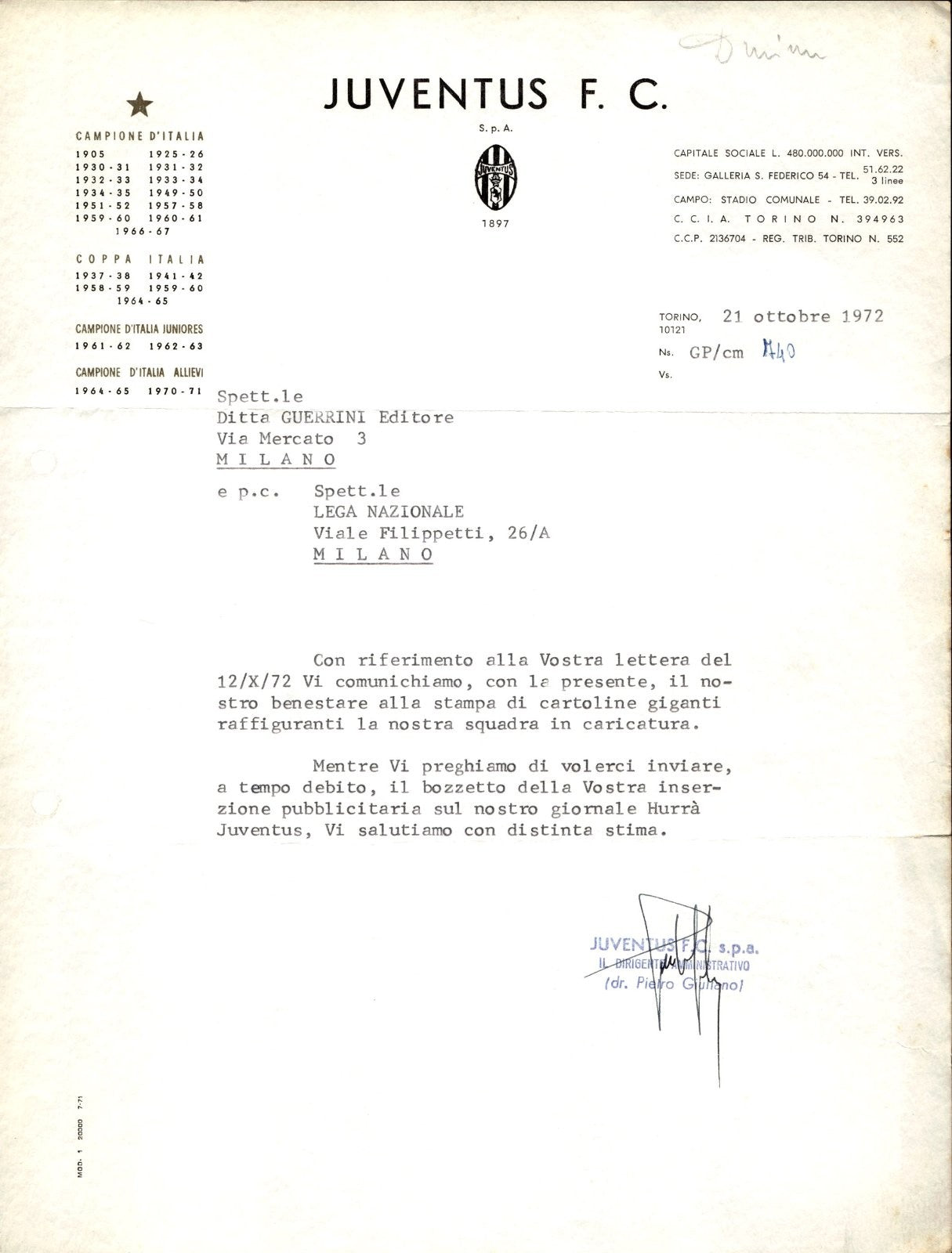 carta intestata societ� sportiva Juventus FC 1973 02