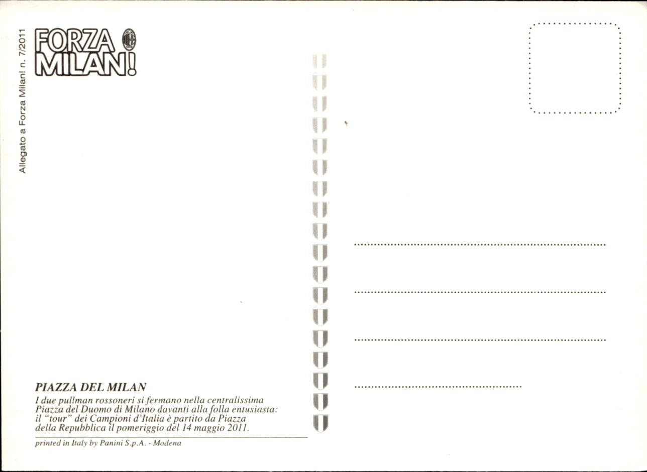 cartolina postcard Calcio Forza Milan 2011 Piazza del Milan
