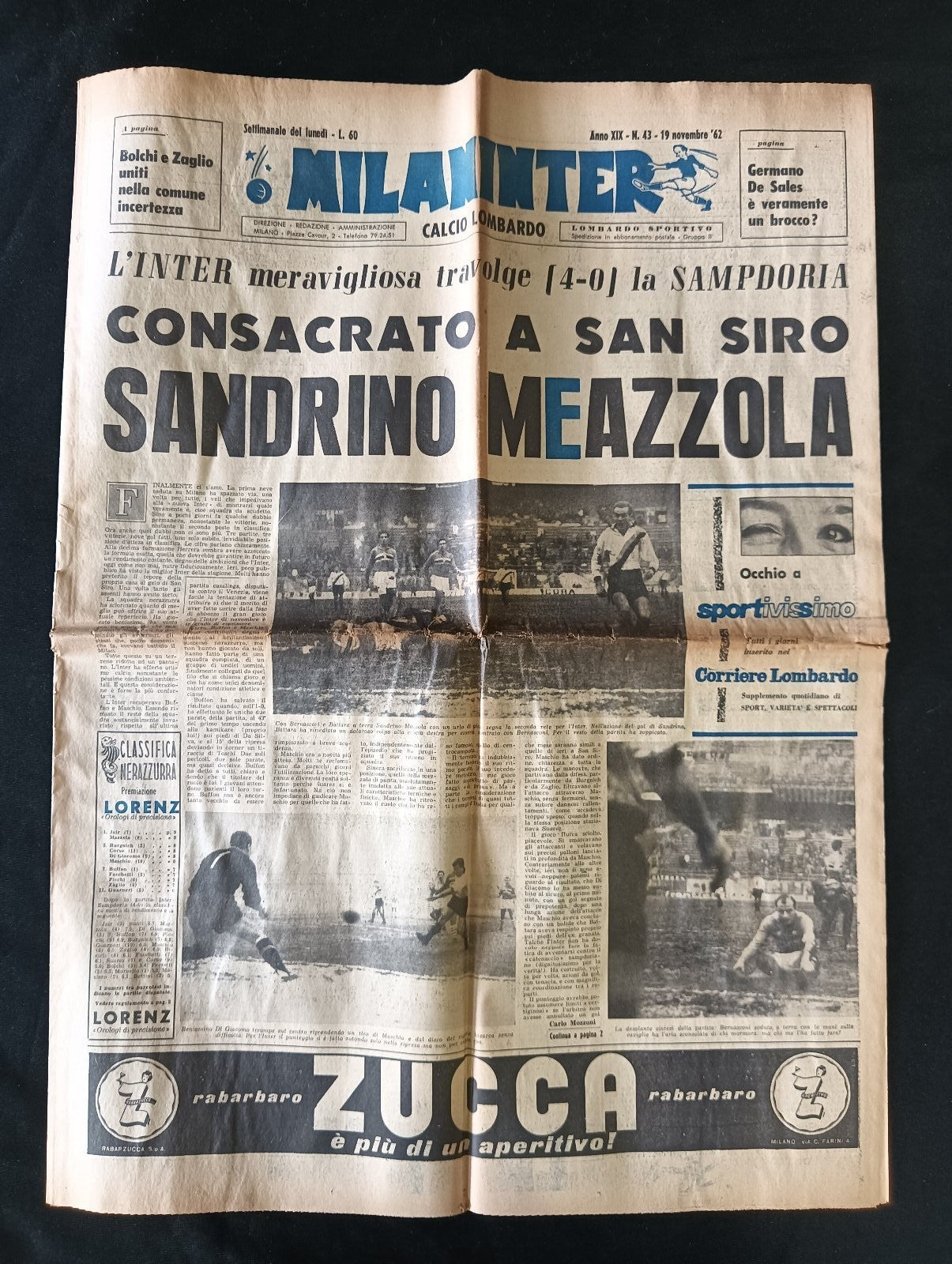 quotidiano MILANINTER numero 43 - 1962 - Sandrino Meazzola