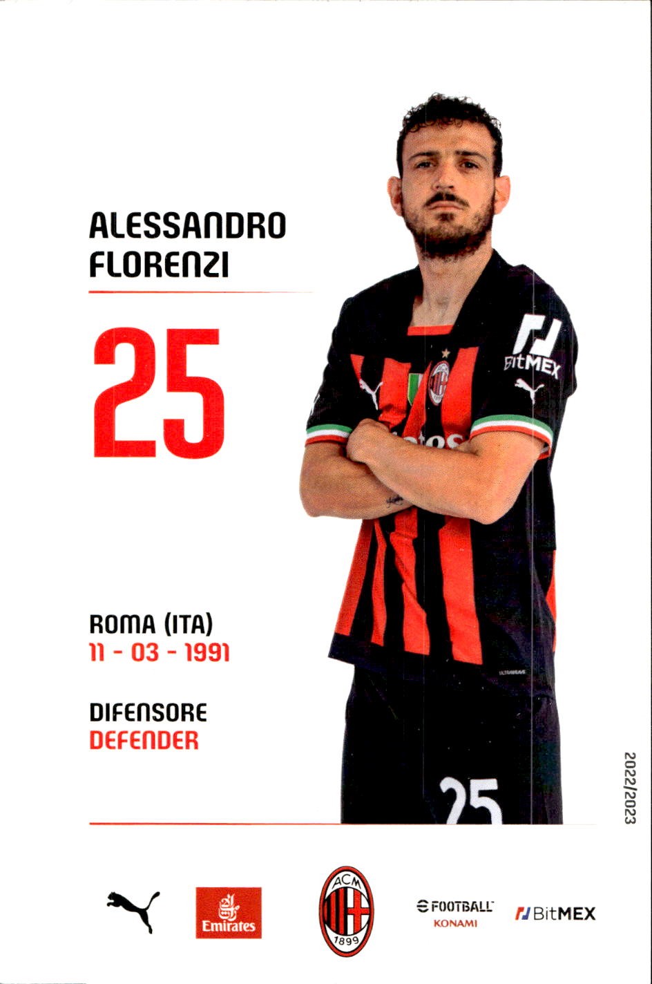 cartolina postcard Calcio Milan 2022/23 - Florenzi
