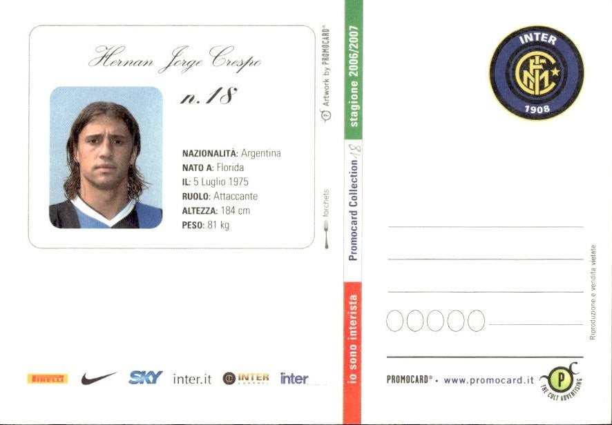 Cartolina calciatore Inter Hern�n Jorge Crespo con autografo stampato