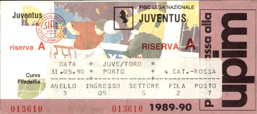 Biglietto stadio Juventus-Toro 31/05/90