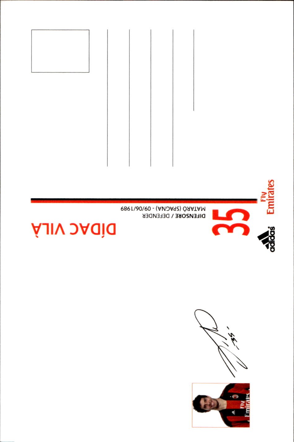 cartolina postcard Calcio Milan 2010/11 - #35 Vil�