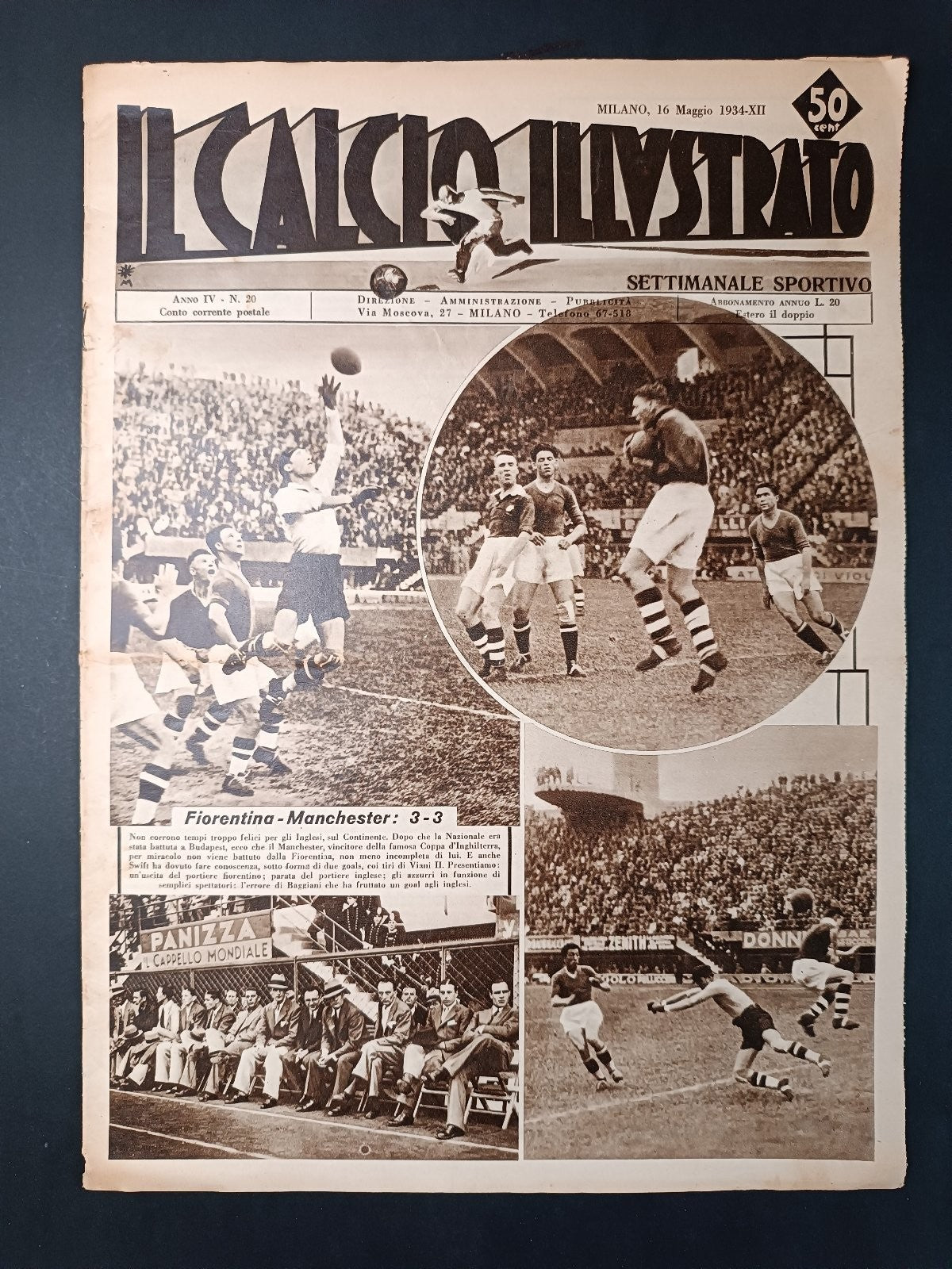 Rivista IL CALCIO ILLUSTRATO numero 20 anno 1934 Fiorentina/Manchester